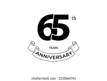 Vector illustration of 65th Years Anniversary logo with black color on white background. Black and white anniversary logo celebration. Good design for invitation, banner, web, greeting card, etc.
