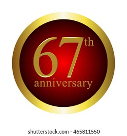 Vector illustration of 67th anniversary. Red gold background.