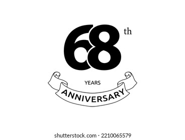 Vektorgrafik des 68. Jubiläumslogos mit schwarzer Farbe auf weißem Hintergrund. Jubiläumsfeier mit dem schwarz-weißen Logo. Gutes Design für Einladung, Banner, Web, Grußkarte, etc.
