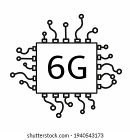 Vector illustration of "6G" text icon on chip isolated on white background