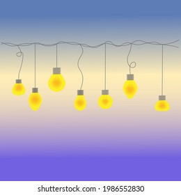 Ilustración vectorial de 7 bombillas de diferentes formas en un fondo degradado