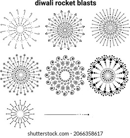 Vector illustration of 7 types of firework blasts for diwali festival.