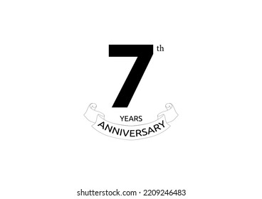 Vector illustration of 7 years anniversary logo with black color on white background. Black and white anniversary logo celebration. Good design for invitation, banner, web, greeting card, etc.

