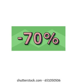 Vector illustration, - 70% tag with hand drawn lettering on a trendy geometrical background