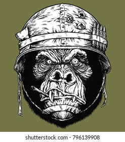 Vector illustration of 70's Gorilla  / Monkey Soldier svg