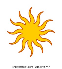 Vector illustration of 70s psychedelic sun on white background.