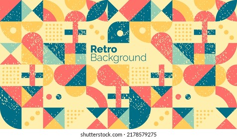 Vector illustration. 70s retro funky graphic. Grunge texture. Minimalist landscape set. Abstract shapes.