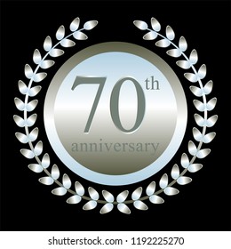 Vector illustration of 70th anniversary. Silver laurel wreath