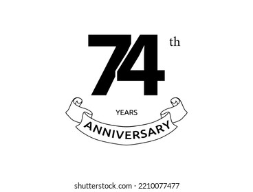 Vector illustration of 74 years anniversary logo with black color on white background. Black and white anniversary logo celebration. Good design for invitation, banner, web, greeting card, etc.
