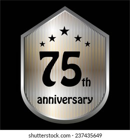 Vector illustration of 75 th anniversary. Silver on a black background.