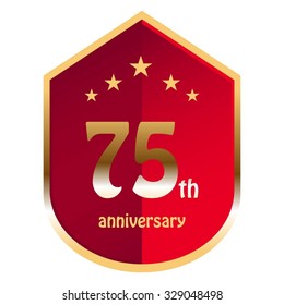 Vector illustration of 75 th anniversary. Golden stars on a red background.