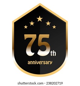 Vector illustration of 75 th anniversary.Gold on a black background.