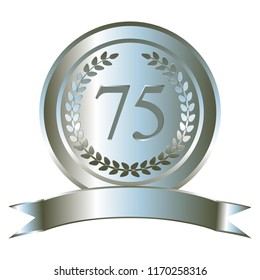 Vector illustration of 75th anniversary. Silver laurel wreath and ribbon