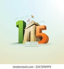 vector illustration of 75th Independence Day of India on 15th August with Tricolor Indian flag design.