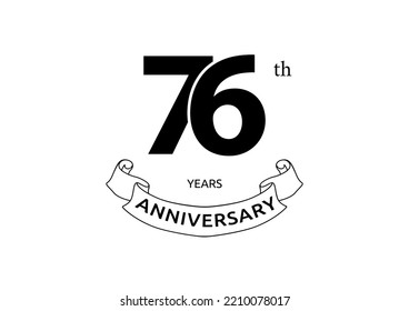 Vektorgrafik des Logos zum 76. Jahrestag mit schwarzer Farbe auf weißem Hintergrund. Jubiläumsfeier mit dem schwarz-weißen Logo. Gutes Design für Einladung, Banner, Web, Grußkarte, etc.
