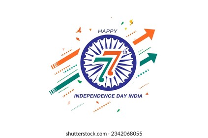 Ilustración vectorial de 77 años, Día de la Independencia de la India. Logotipo tricolor, diseño de afiches. 2023 libertad anversaria celebración.