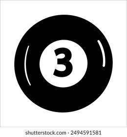Vector illustration of 8 ball or snooker, red solid ball of club or casino, number 3