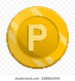 Vector illustration of 8 bit pixel Macanese Pataca, Pula currency coin icon. colored vector on transparent background(PNG).