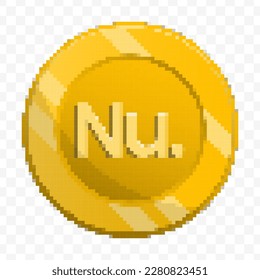 Vector illustration of 8 bit pixel Bhutanese Ngultrum currency coin icon. colored vector on transparent background(PNG).