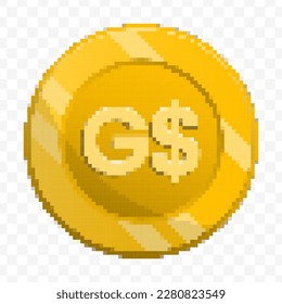 Vector illustration of 8 bit pixel Guyanese Dollar currency coin icon. colored vector on transparent background(PNG).