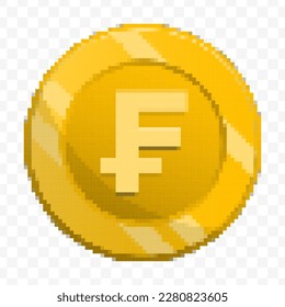 Vector illustration of 8 bit pixel Franc currency coin icon. colored vector on transparent background(PNG).