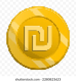 Vector illustration of 8 bit pixel Israeli new shekel currency coin icon. colored vector on transparent background(PNG).