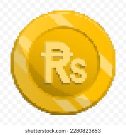 Vector illustration of 8 bit pixel Rupee pakistan currency coin icon. colored vector on transparent background(PNG).