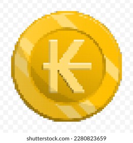 Vector illustration of 8 bit pixel Kip , Laotian Kip currency coin icon. colored vector on transparent background(PNG).