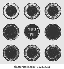 Vector illustration of 8 isolated grunge round shapes. Set of vintage stains. It can be used as an element of poster, t-shirts design, place for your text.