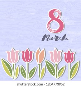 Vector illustration with 8 March and flowers. Template for Women's day