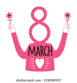 Vektorgrafik des 8. März internationalen Frauentag Grußkartendesign. Farbige Frühlingstypografie-Post