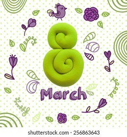 Vector illustration of 8 March, International Women's Day. Hand drawn doodle floral design template.  Can be used for cards, invitations, banners, web pages, template for design and decoration, etc