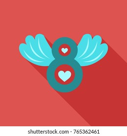 Vector illustration of 8 march womens day greeting in cartoon style with red ribbon, curved eight, pink roses and lettering text sign isolated on white background