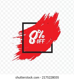 Ilustración vectorial del 8 % de la etiqueta de descuento OFF con efecto de pincel en color rojo y fondo transparente (PNG).