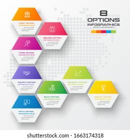 Vector illustration with 8 options,Template for graphs and diagrams,Hexagon infographic.