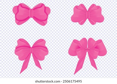 Ilustración vectorial de 8 rosa girly vintage conjunto de arco. Arco para la decoración del cabello plano. Cintas aisladas. Accesorios de moda para niñas. Colección linda de los Elementos del peinado, cinta rosada estética linda del núcleo de la coqueta