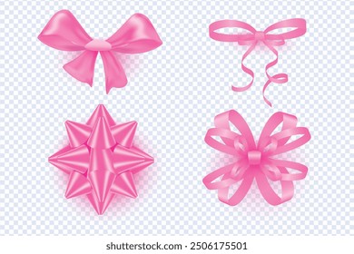 Ilustración vectorial de 8 rosa girly vintage conjunto de arco. Arco para la decoración del cabello plano. Cintas aisladas. Accesorios de moda para niñas. Colección linda de los Elementos del peinado, cinta rosada estética linda del núcleo de la coqueta