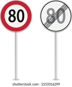 vector illustration of 80 km per hour speed limit traffic sign isolated on white background