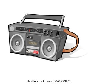 A vector illustration of an 80's Ghetto Blaster with tape deck and radio. Retro Ghetto Blaster. Sound System from the 1980s.