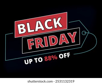 Vector illustration of 88% off black friday discount banner for websites and graphic resources.