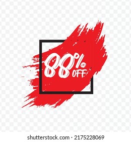 Ilustración vectorial del 88 % de la etiqueta de descuento OFF con efecto de pincel en color rojo y fondo transparente (PNG).