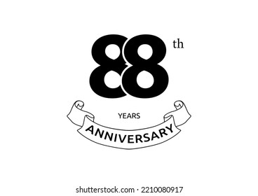 Vector illustration of 88th Years Anniversary logo with black color on white background. Black and white anniversary logo celebration. Good design for invitation, banner, web, greeting card, etc.
