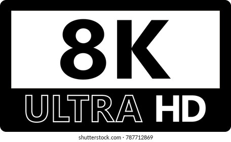 Vector Illustration Of 8K Ultra HD Quality Sign / Logotype For Tv / Computer / Laptop In Black And White