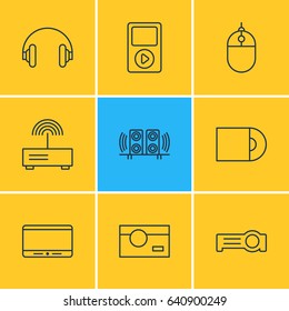 Vector Illustration Of 9 Accessory Icons. Editable Pack Of Photography, Modem, Monitor And Other Elements.