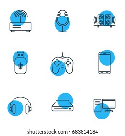 Vector Illustration Of 9 Accessory Icons. Editable Pack Of Joypad, Sound Recording, Usb Card And Other Elements.