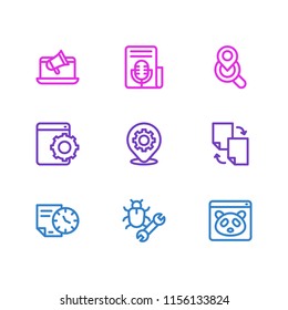 Vector illustration of 9 advertisement icons line style. Editable set of longtime contract, place optimization, file sharing and other icon elements.
