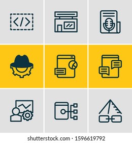 Vector illustration of 9 advertisement icons line style. Editable set of fresh content, sitemap, link pyramid and other icon elements.