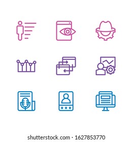 Vector illustration of 9 advertising icons line style. Editable set of career, web visibility, adwords campaign and other icon elements.