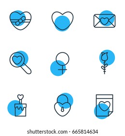 Vector Illustration Of 9 Amour Icons. Editable Pack Of Valentine, Lock, Soul And Other Elements.