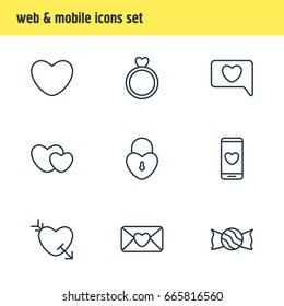 Vector Illustration Of 9 Amour Icons. Editable Pack Of Lock, Engagement, Messenger And Other Elements.